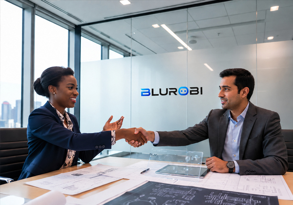 Business partners discussing an integrated technology program