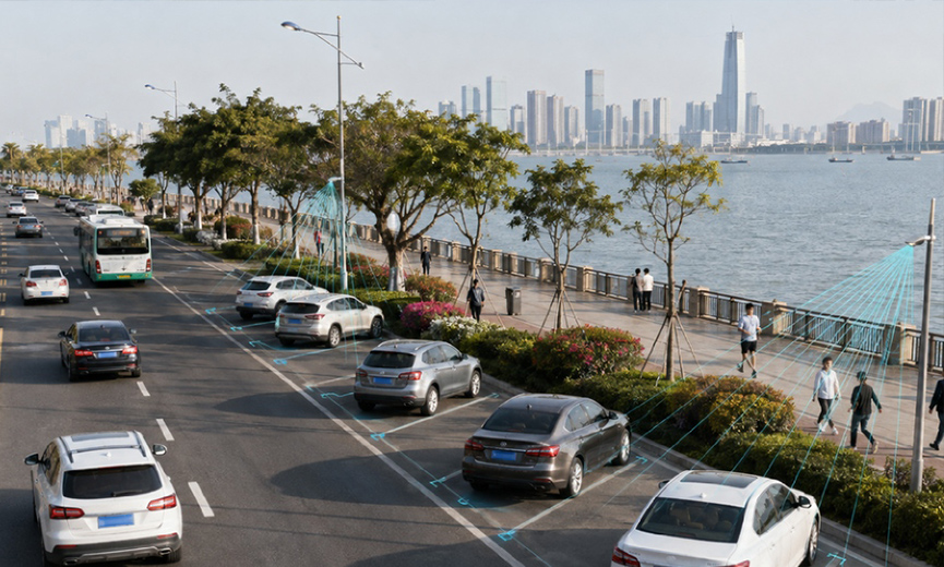 Orderly roadside parking monitored by intelligent sensing devices